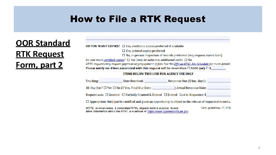 How to File a RTK Request OOR Standard RTK Request Form, part 2 9