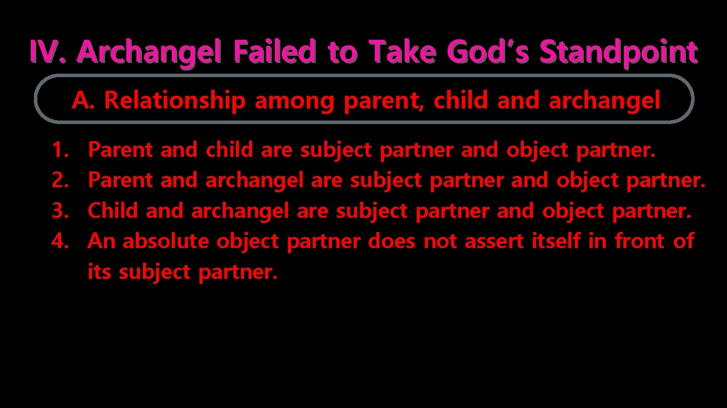 IV. Archangel Failed to Take God’s Standpoint A. Relationship among parent, child and archangel