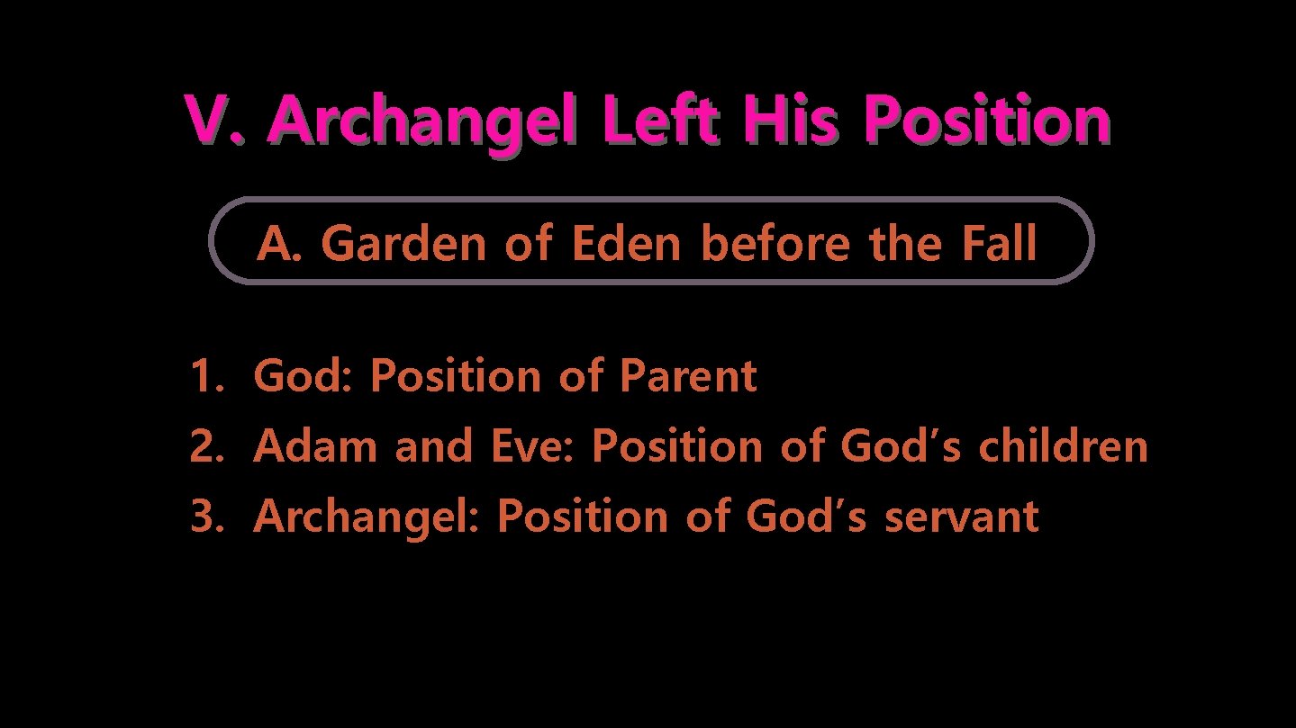 V. Archangel Left His Position A. Garden of Eden before the Fall 1. God: