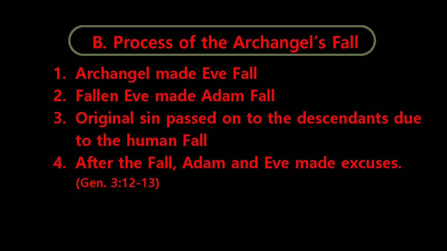 B. Process of the Archangel’s Fall 1. Archangel made Eve Fall 2. Fallen Eve