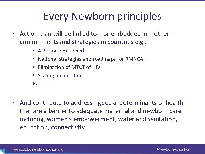 Every Newborn principles • Action plan will be linked to – or embedded in