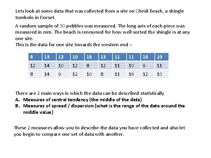 Lets look at some data that was collected from a site on Chesil Beach,