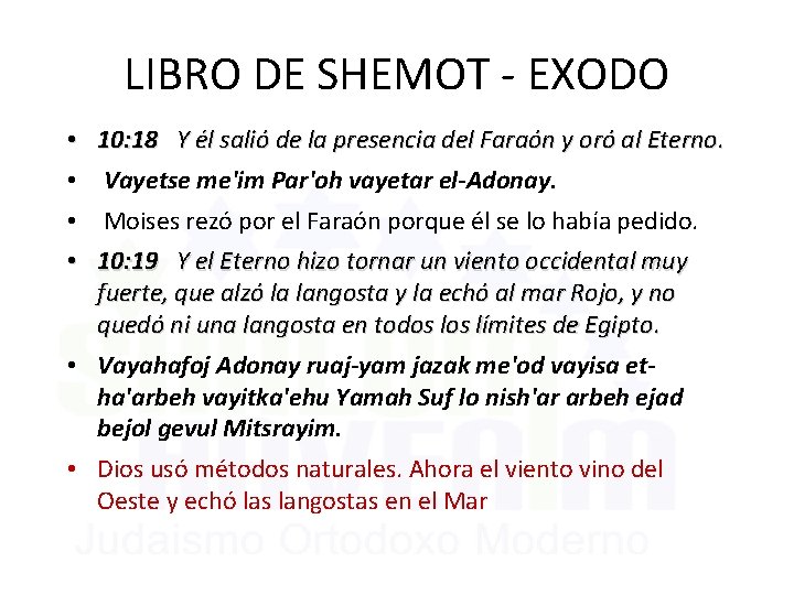 LIBRO DE SHEMOT - EXODO • 10: 18 Y él salió de la presencia