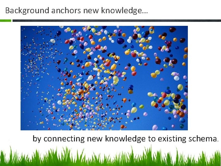 Background anchors new knowledge… by connecting new knowledge to existing schema. 
