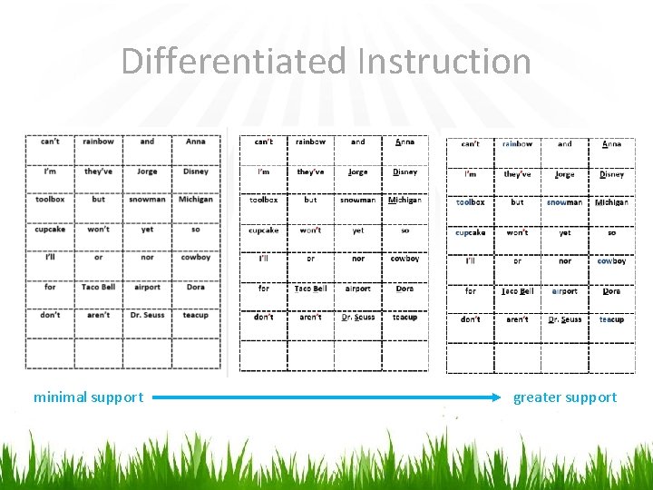 Differentiated Instruction minimal support greater support 