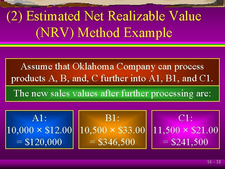 (2) Estimated Net Realizable Value (NRV) Method Example Assume that Oklahoma Company can process