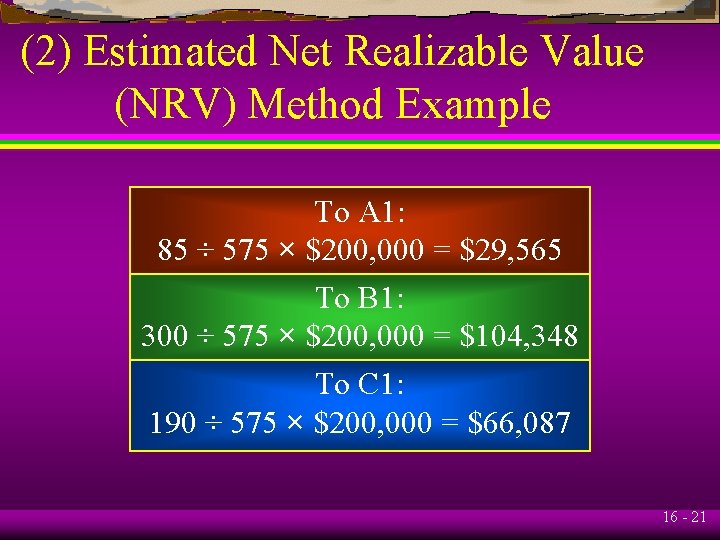 (2) Estimated Net Realizable Value (NRV) Method Example To A 1: 85 ÷ 575