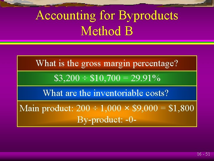 Accounting for Byproducts Method B What is the gross margin percentage? $3, 200 ÷