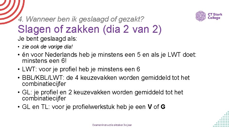 4. Wanneer ben ik geslaagd of gezakt? Slagen of zakken (dia 2 van 2)