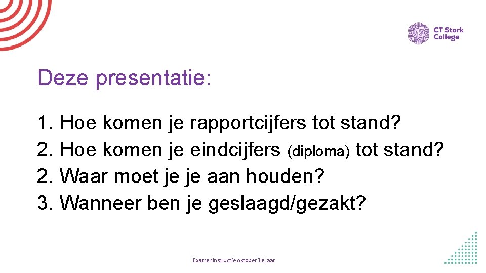 Deze presentatie: 1. Hoe komen je rapportcijfers tot stand? 2. Hoe komen je eindcijfers