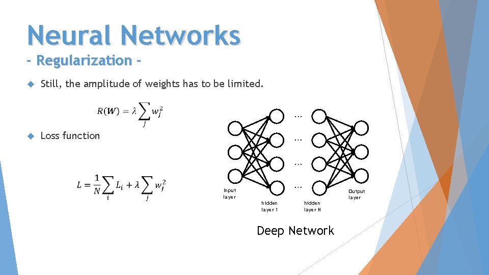 Neural Networks - Regularization Still, the amplitude of weights has to be limited. Loss