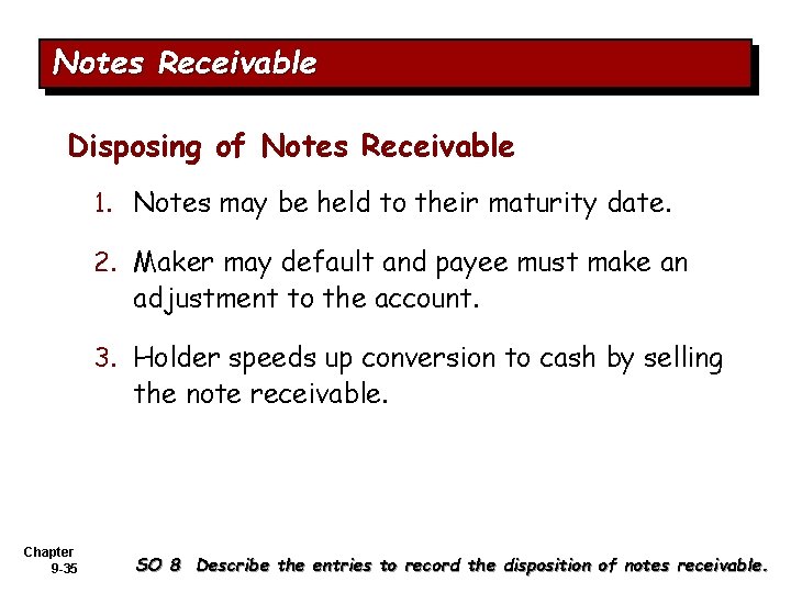 Notes Receivable Disposing of Notes Receivable 1. Notes may be held to their maturity