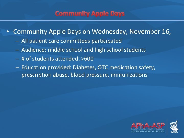 Community Apple Days • Community Apple Days on Wednesday, November 16, – – All