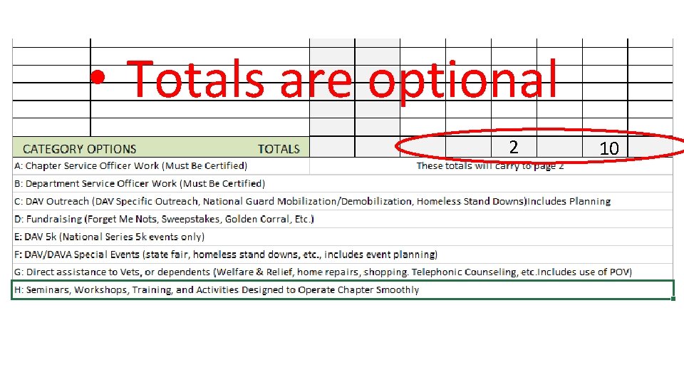  • Totals are optional 2 10 