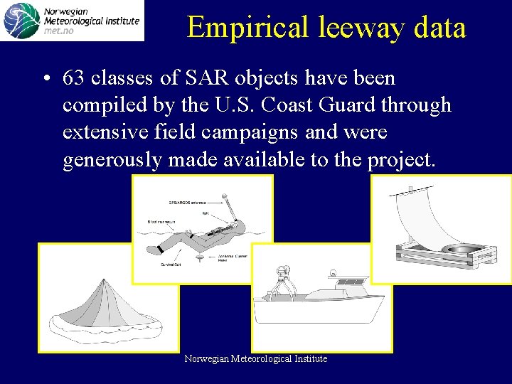 Empirical leeway data • 63 classes of SAR objects have been compiled by the