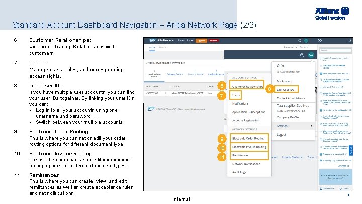 Standard Account Dashboard Navigation – Ariba Network Page (2/2) 6 Customer Relationships: View your