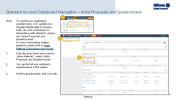 Standard Account Dashboard Navigation – Ariba Proposals and Questionnaire 1 Note 1 To submit