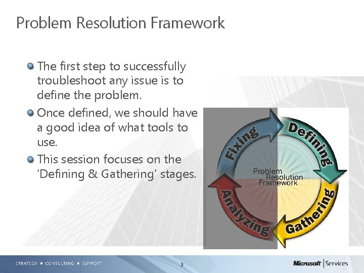 Problem Resolution Framework The first step to successfully troubleshoot any issue is to define