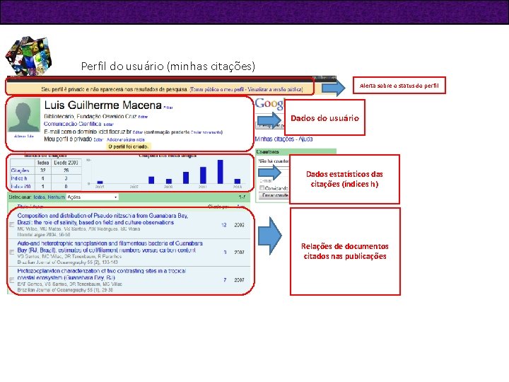 Perfil do usuário (minhas citações) Alerta sobre o status do perfil Dados do usuário