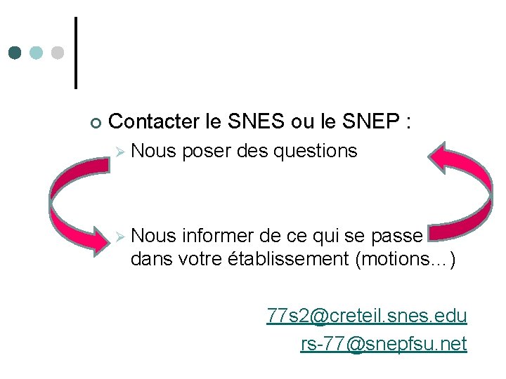 ¢ Contacter le SNES ou le SNEP : Ø Nous poser des questions Ø