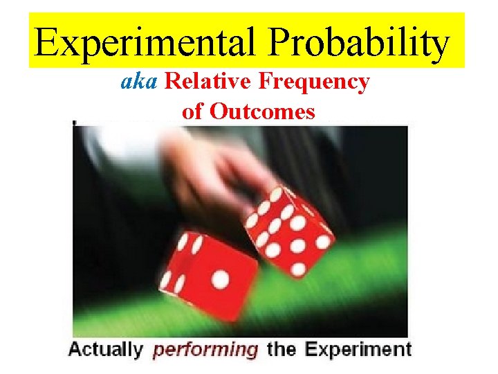Experimental Probability aka Relative Frequency of Outcomes 