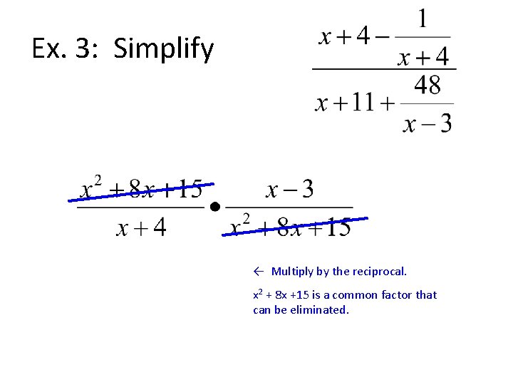 Ex. 3: Simplify ← Multiply by the reciprocal. x 2 + 8 x +15