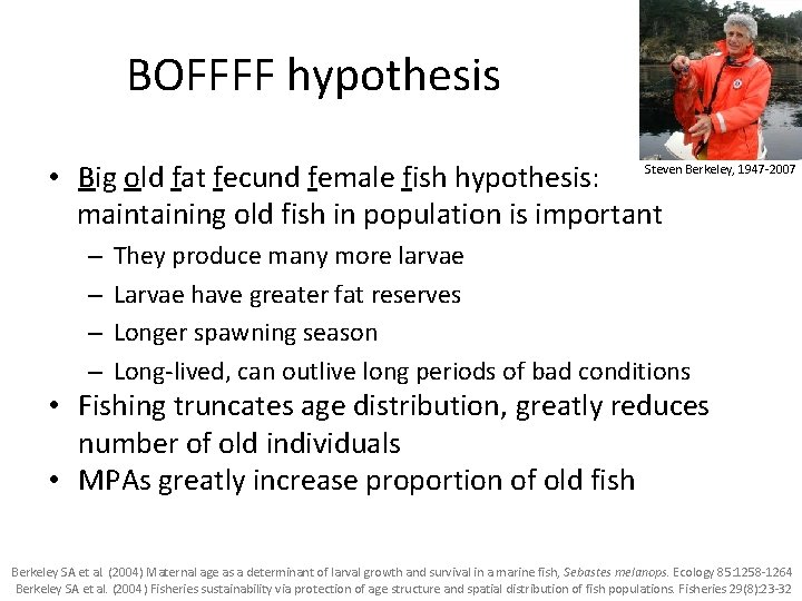 BOFFFF hypothesis • Big old fat fecund female fish hypothesis: Steven Berkeley, 1947 -2007