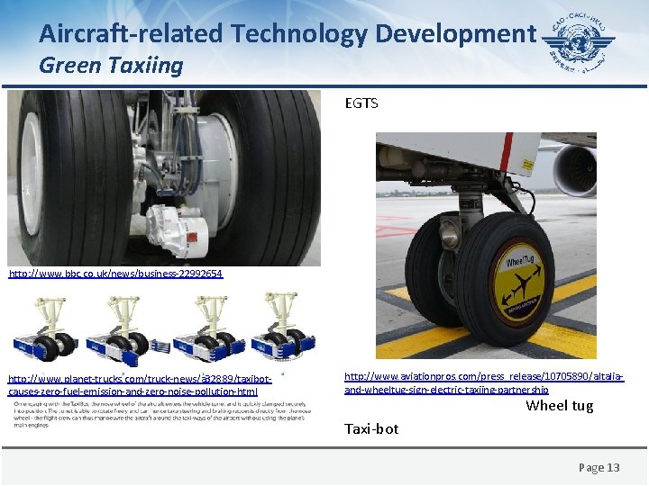 Aircraft-related Technology Development Green Taxiing EGTS http: //www. bbc. co. uk/news/business-22992654 Wheel tug http: