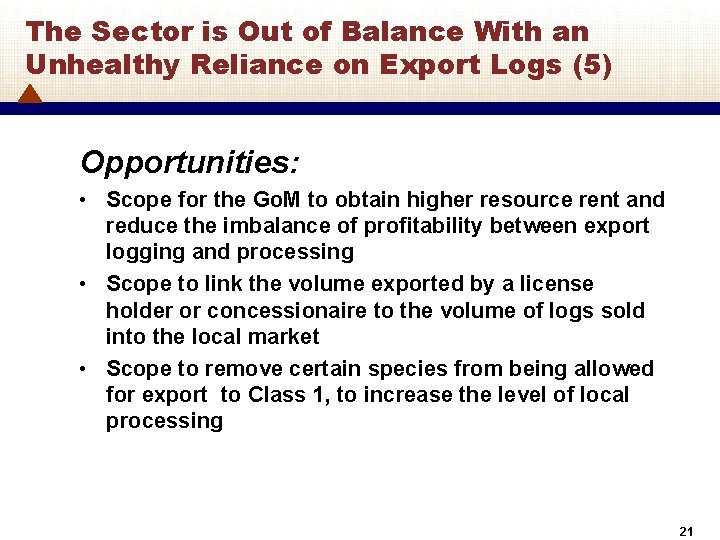 The Sector is Out of Balance With an Unhealthy Reliance on Export Logs (5)