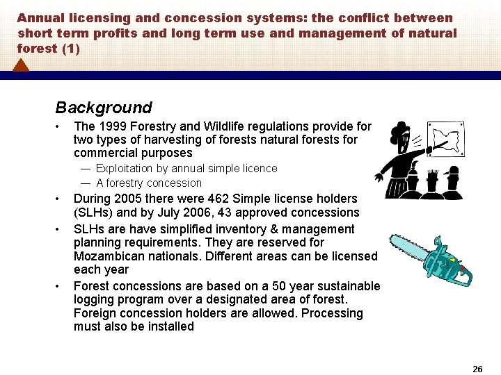 Annual licensing and concession systems: the conflict between short term profits and long term