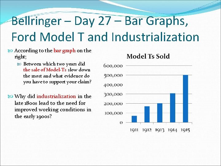 Bellringer – Day 27 – Bar Graphs, Ford Model T and Industrialization According to Bellringer – Day 27 – Bar Graphs, Ford Model T and Industrialization According to