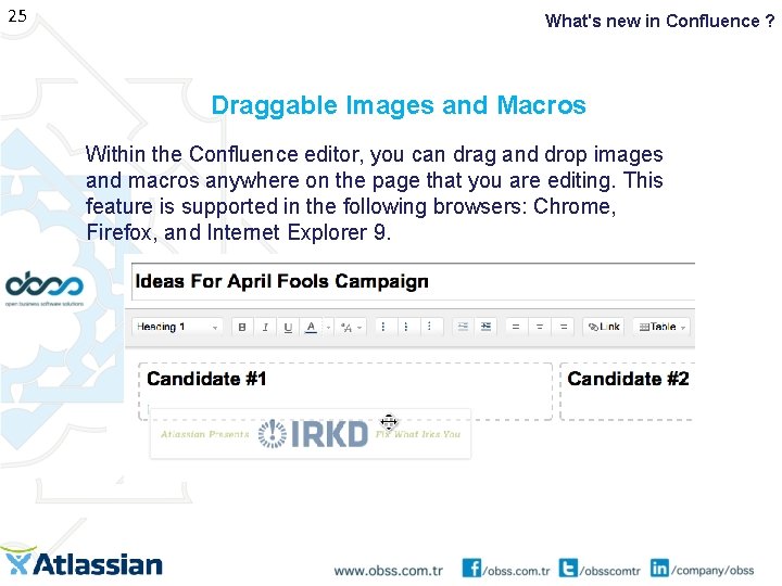 25 What's new in Confluence ? Draggable Images and Macros Within the Confluence editor,