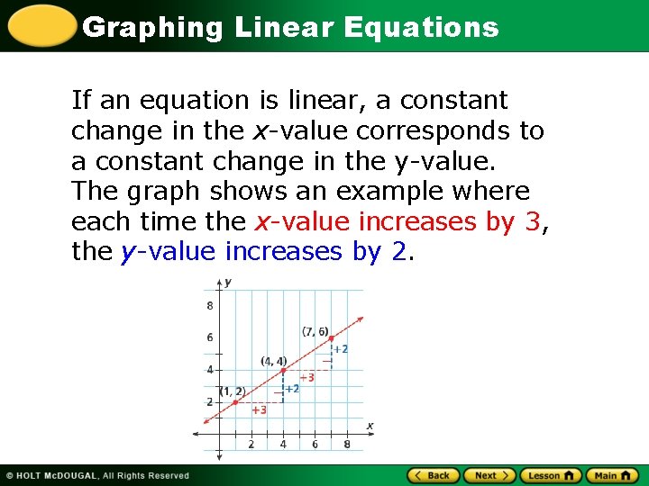 Graphing Linear Equations If an equation is linear, a constant change in the x-value