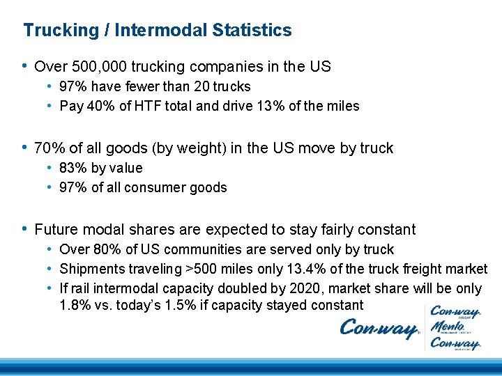 Trucking / Intermodal Statistics • Over 500, 000 trucking companies in the US •