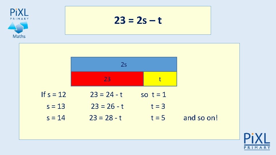 23 = 2 s – t 2 s 23 If s = 12 s