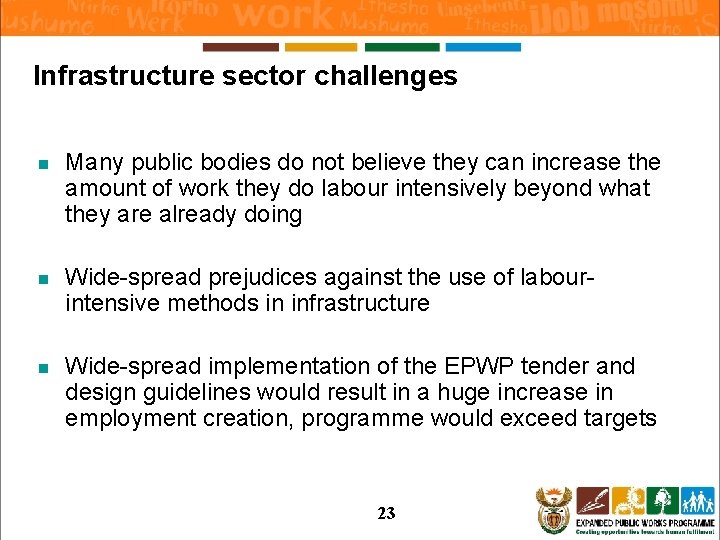 Infrastructure sector challenges n Many public bodies do not believe they can increase the