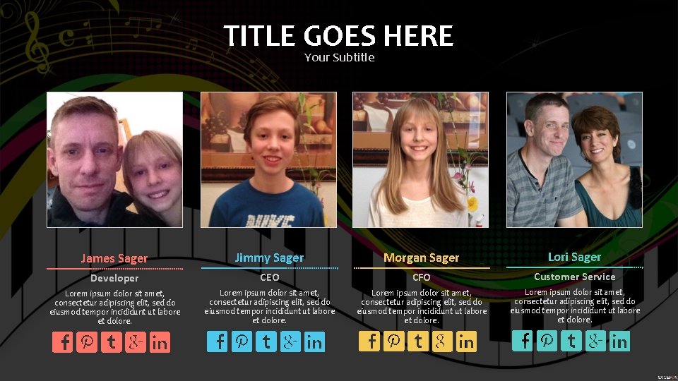 TITLE GOES HERE Your Subtitle James Sager Jimmy Sager Morgan Sager Lori Sager Developer