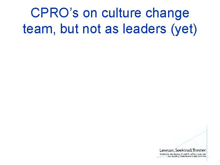 CPRO’s on culture change team, but not as leaders (yet) 