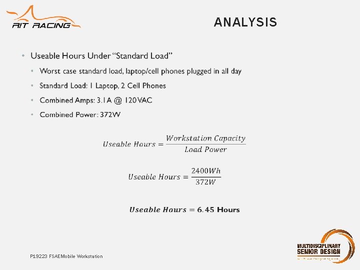 ANALYSIS • P 19223 FSAE Mobile Workstation ANALYSIS • P 19223 FSAE Mobile Workstation