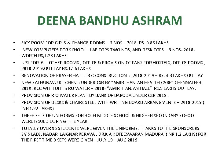 DEENA BANDHU ASHRAM • • • SICK ROOM FOR GIRLS & CHANGE ROOMS –