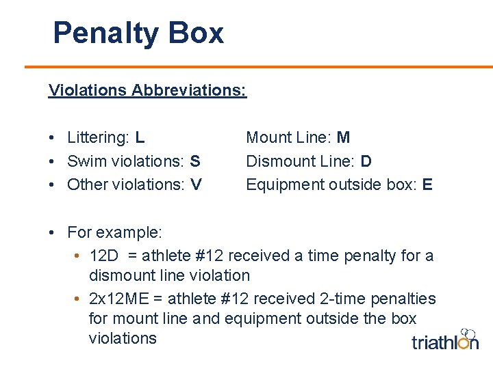 Penalty Box Violations Abbreviations: • Littering: L • Swim violations: S • Other violations: