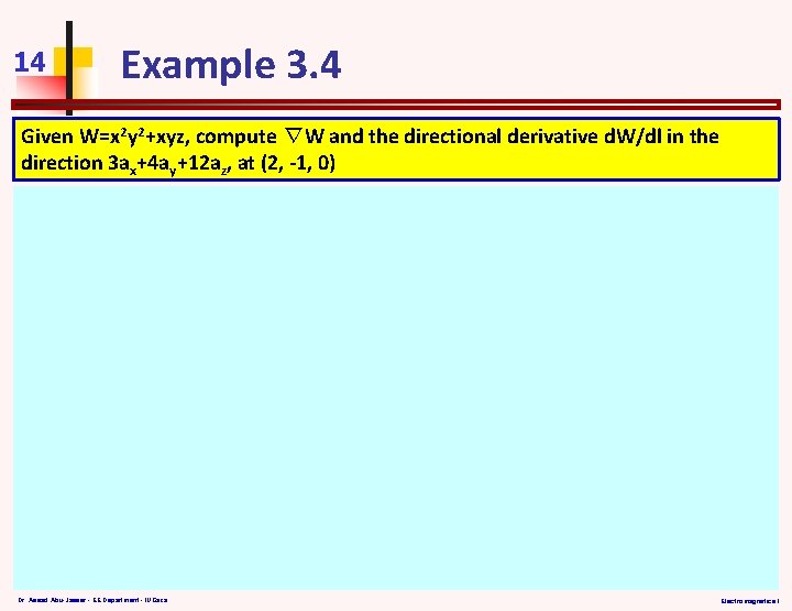 14 Example 3. 4 Given W=x 2 y 2+xyz, compute ∇W and the directional
