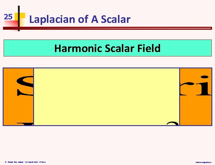 25 Laplacian of A Scalar Harmonic Scalar Field The Laplacian of a scalar vector