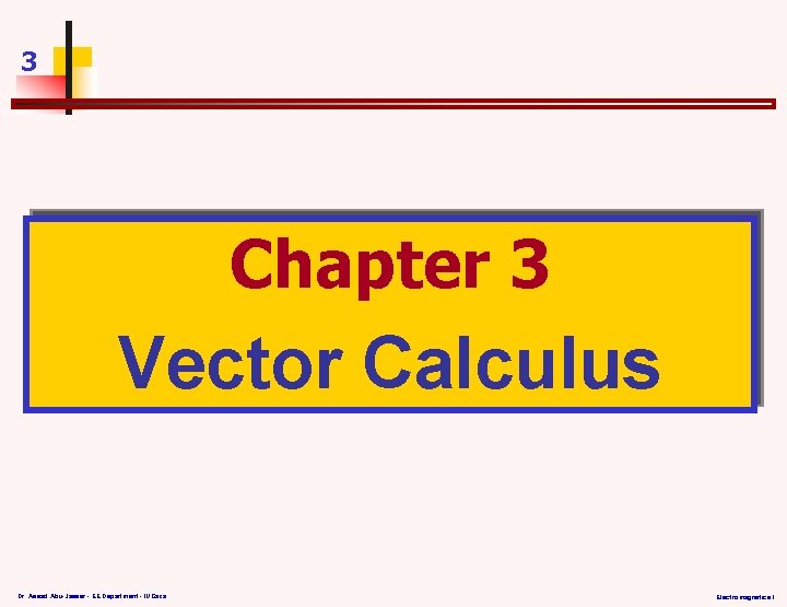 3 Chapter 3 Vector Calculus Dr. Assad Abu-Jasser - EE Department - IUGaza Electromagnetics