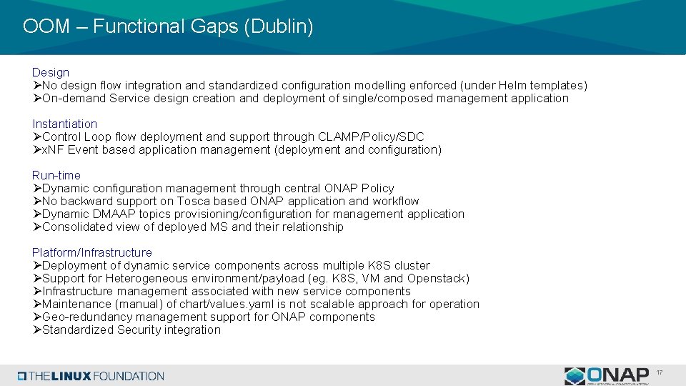 OOM – Functional Gaps (Dublin) Design ØNo design flow integration and standardized configuration modelling