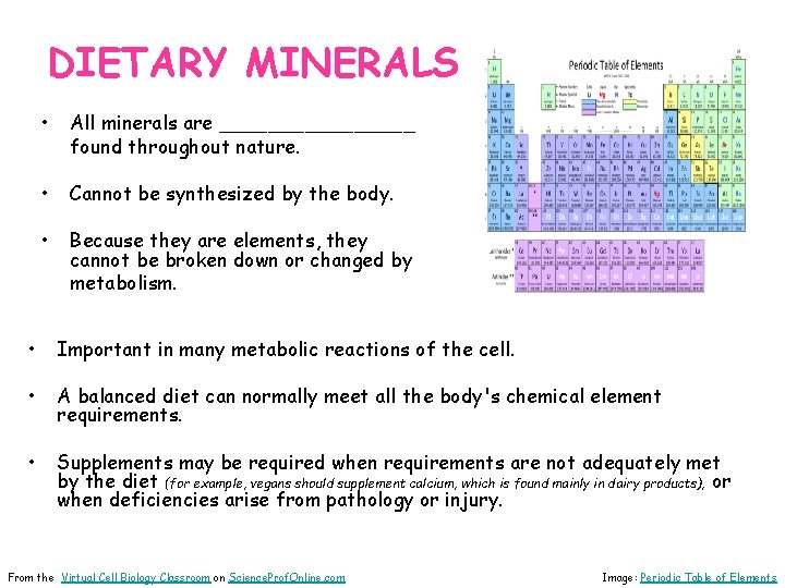 DIETARY MINERALS • All minerals are ________ found throughout nature. • Cannot be synthesized