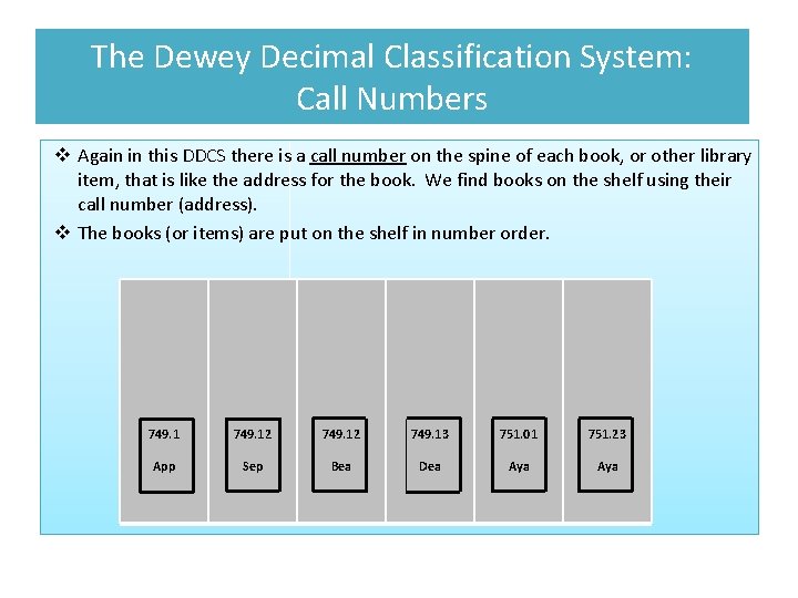 The Dewey Decimal Classification System: Call Numbers v Again in this DDCS there is
