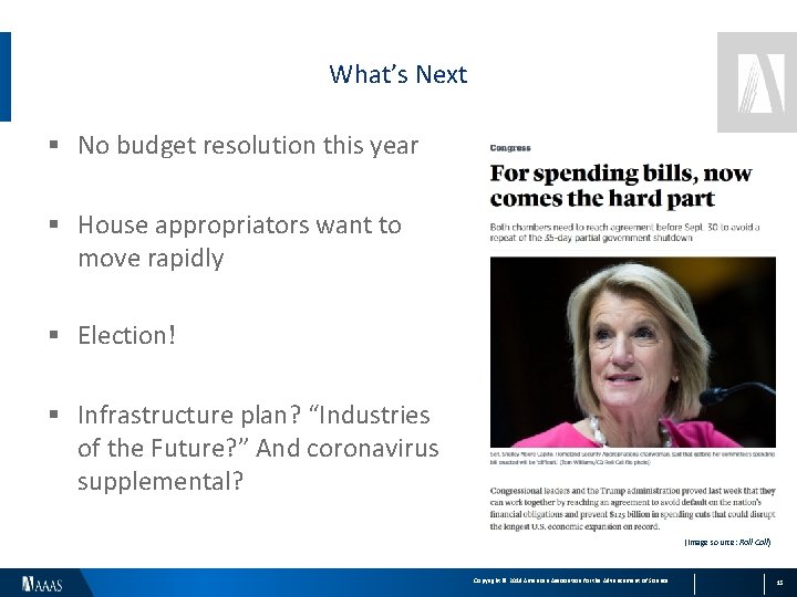 What’s Next § No budget resolution this year § House appropriators want to move