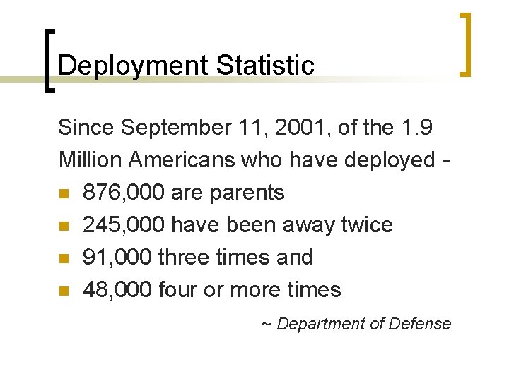 Deployment Statistic Since September 11, 2001, of the 1. 9 Million Americans who have