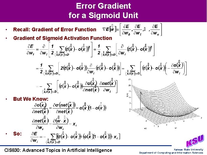 Error Gradient for a Sigmoid Unit • Recall: Gradient of Error Function • Gradient